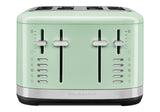 KitchenAid 4 Slice Toaster in Pistachio color, featuring extra wide slots and 7 shade settings for perfect toasting.