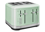 KitchenAid 4 Slice Toaster in Pistachio, featuring extra wide slots, 7 shade settings, and convenient crumb tray for easy use.