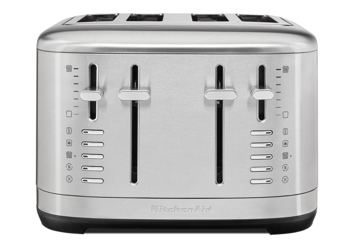 4 Slice KitchenAid toaster in stainless steel with extra-wide slots, 7 shade options, and high-lift lever for easy toast access.