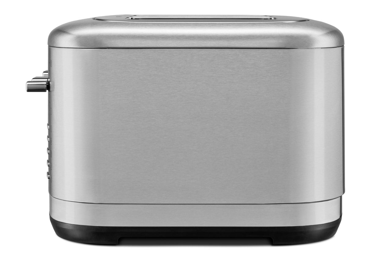 KitchenAid stainless steel 4 slice toaster with extra-wide slots, 7 shade settings, high-lift lever, and removable crumb tray.