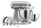 Artisan Tilt Head Stand Mixer in Silver with 4.7L capacity, 10 speeds, and 5 accessories for versatile baking.