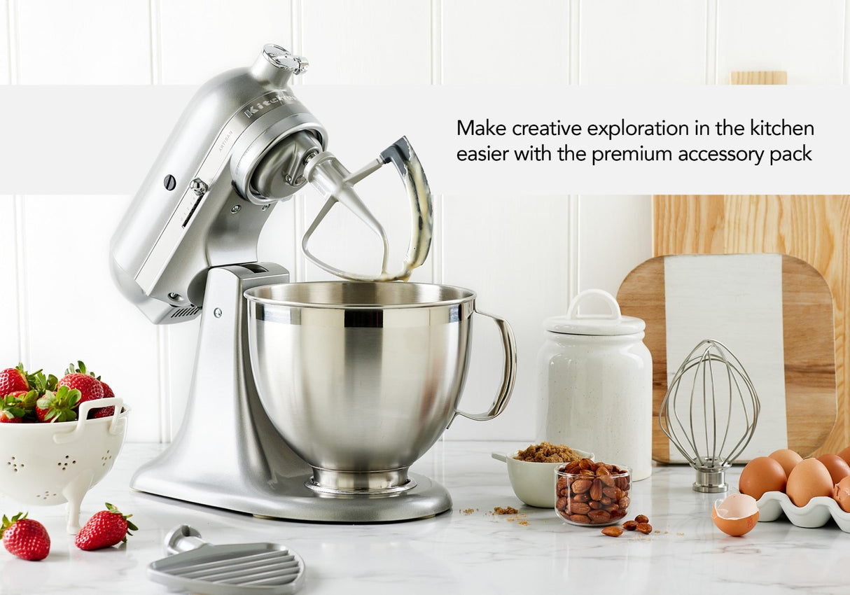 Artisan Tilt Head Stand Mixer KSM195 in silver with 4.7L capacity, 10 speeds, and versatile attachments for various culinary tasks.