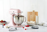 Artisan Tilt Head Stand Mixer in Dried Rose, featuring 4.7L capacity, 10 speeds, 5 accessories, and versatile attachment hub.