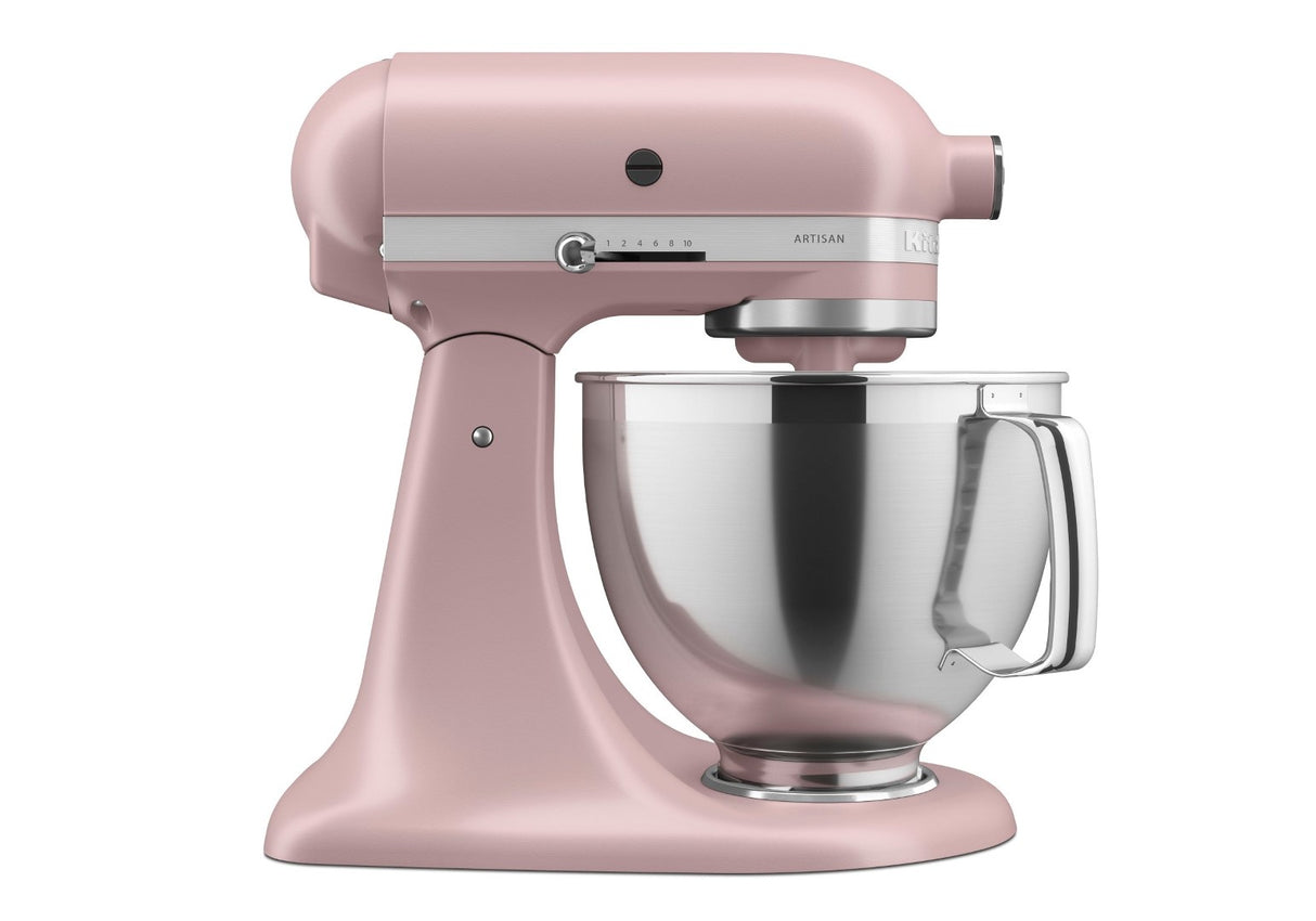 Artisan Tilt Head Stand Mixer in Dried Rose, featuring 4.7L capacity, 10 speeds, and versatile multipurpose attachment hub.