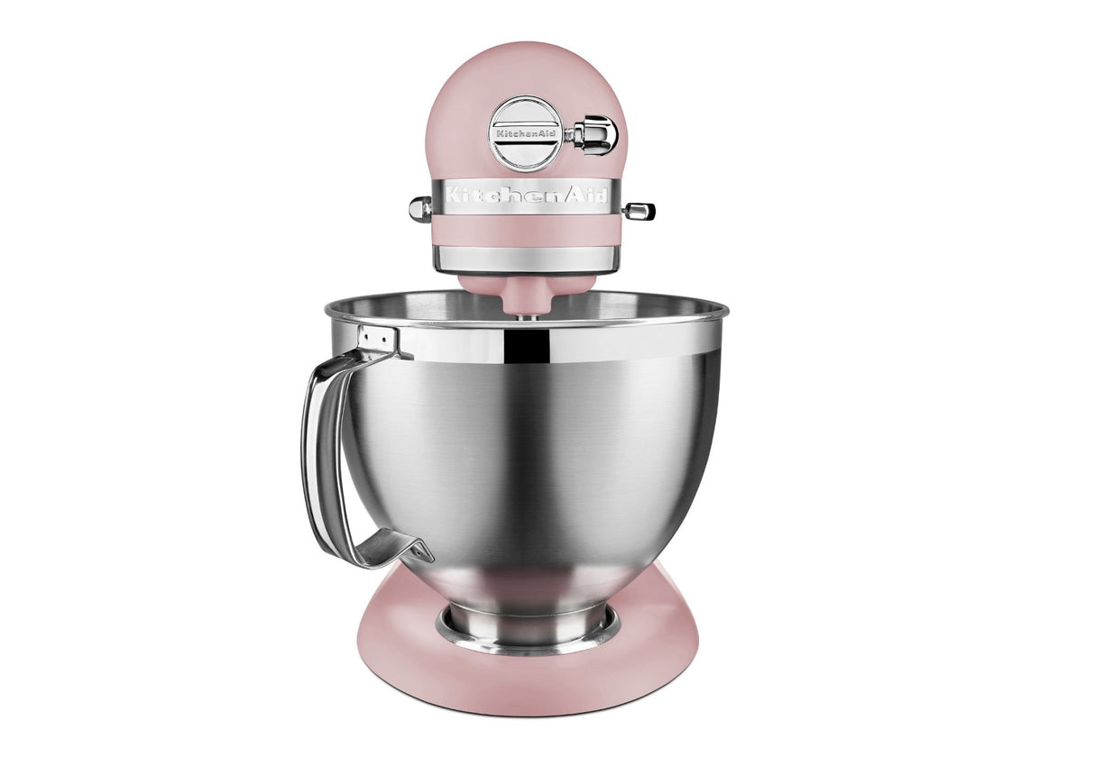 Artisan Tilt Head Stand Mixer in Dried Rose, featuring a 4.7L capacity, 10 speeds, and versatile attachment hub for various uses.