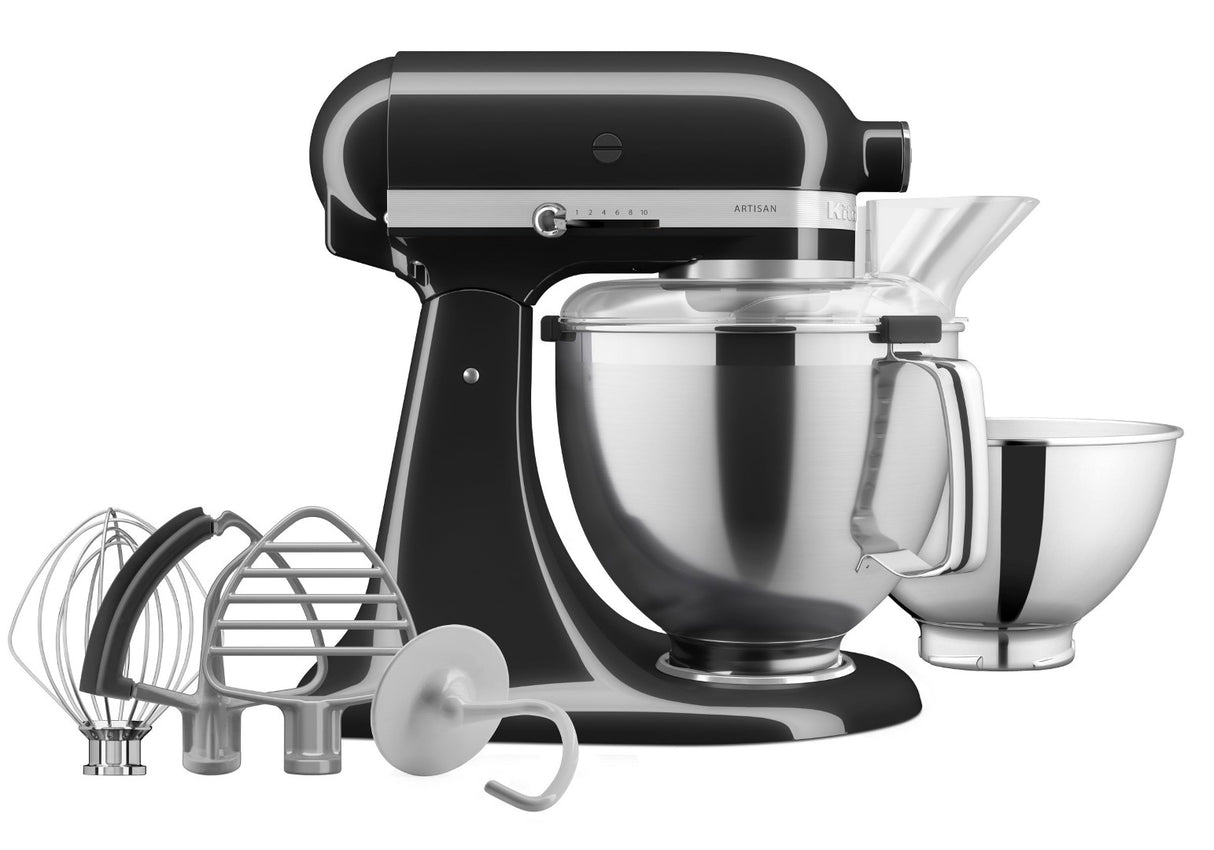 Artisan Tilt Head Stand Mixer in Onyx Black with 4.7L capacity, 10 speeds, and versatile accessory options for culinary creativity.