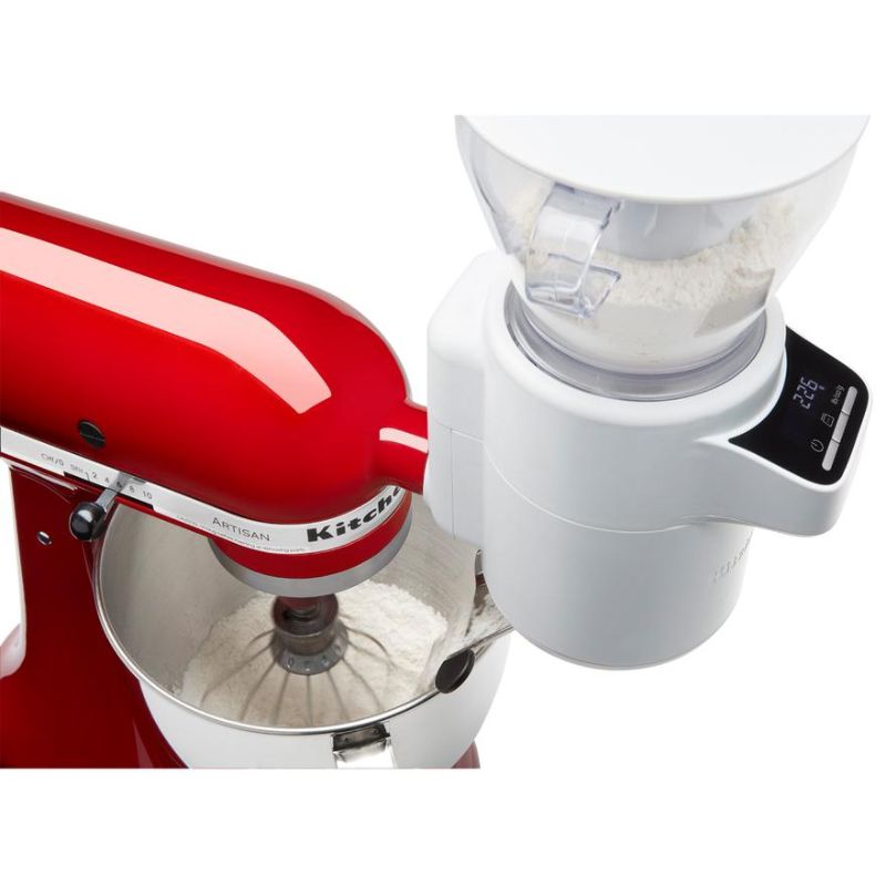 KitchenAid Sifter + Scale Attachment, a versatile tool for precise weighing and sifting ingredients directly into your mixer.