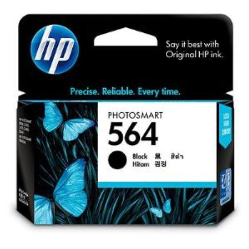 HP 564 Black Ink Cartridge for inkjet printers, yields 250 pages, delivers stunning photos and sharp documents with Vivera technology.