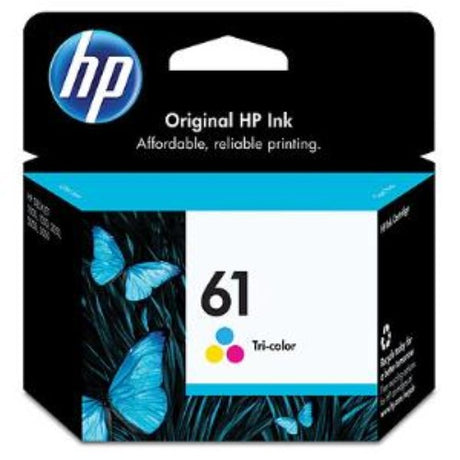 HP 61 Tri-Colour Ink Cartridge, featuring cyan, magenta, and yellow for vibrant color printing up to 165 pages.
