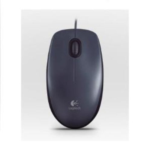 Logitech M90 Optical Wired Mouse in black, featuring 1000 dpi, scroll wheel, and USB connectivity for reliable control.