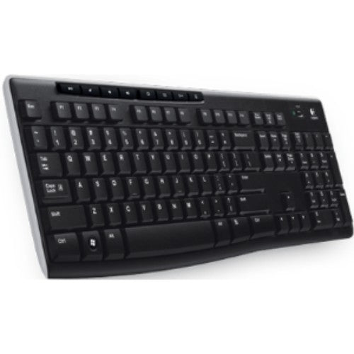 Logitech K270 Wireless Keyboard with RF USB, featuring multimedia hotkeys and compact design for seamless connectivity.