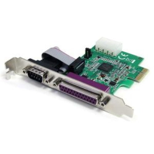 Native PCI Express combo card with 1 serial and 1 parallel port for connecting legacy devices, designed for high performance.