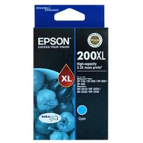 Cyan ink cartridge for vibrant, long-lasting prints; fast-drying, water-resistant, high capacity for Epson printers.