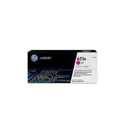 Magenta HP 651A toner cartridge for LaserJet MFP M775 Series, yielding 16,000 pages with vibrant, glossy print quality.