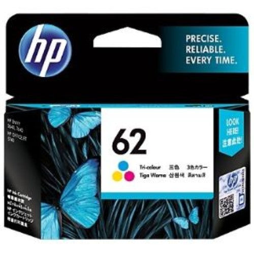 Genuine HP 62 Tri-color Ink Cartridge, vibrant prints, 165-page yield, reliable performance for home and office use.