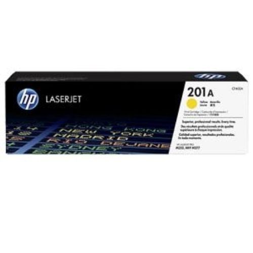 HP 201A Yellow Toner Cartridge for LaserJet Pro printers, yields up to 1400 pages for high-quality documents and marketing materials.