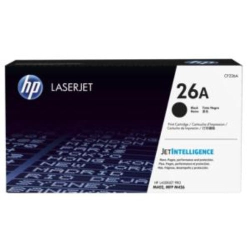 HP 26A Toner Cartridge for laser printers, delivering up to 3100 sharp, clear prints for professional documents.