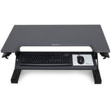 Ergonomic black sit-stand desktop workstation with spacious surface and keyboard tray for healthy workspace transitions.