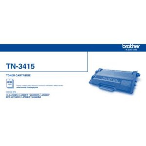 Black TN3415 Toner Cartridge for Brother printers, prints 3,000 pages, delivers high-quality text and vivid colors.