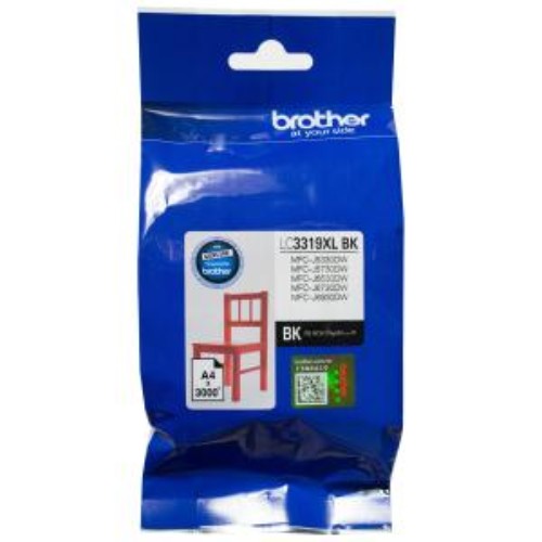 Brother LC3319XLBK Black Ink Cartridge, high-yield for up to 3000 pages, compatible with select Brother inkjet printers.