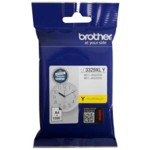 Original Brother LC3329XLY yellow ink cartridge, high yield for 1500 pages, offering quality and reliability for Brother printers.