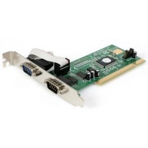 StarTech.com 2 Port PCI RS232 Serial Adapter Card for adding two serial ports, supports legacy devices, fast data transfer up to 115.2 Kbps.