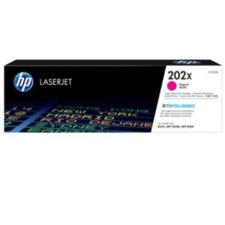 High-yield magenta toner cartridge for HP Color LaserJet Pro, providing vibrant prints and tracking technology for efficient use.