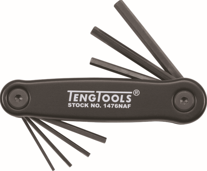 Teng 7 Piece Imperial HEX Key Set in color-coded aluminum case, featuring durable high-quality steel keys for versatile use.