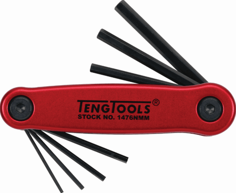 Teng 7 Piece Metric HEX Key Set in a color-coded aluminum case, featuring sizes from 1.5mm to 6.0mm for versatile applications.