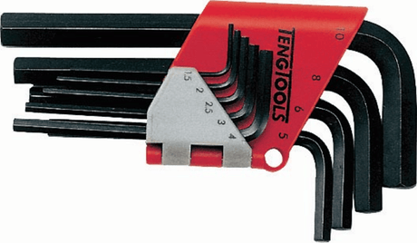 Teng Standard 9 Piece Hex Key Set featuring metric sizes from 1.5mm to 10.0mm, ideal for professional and DIY use.