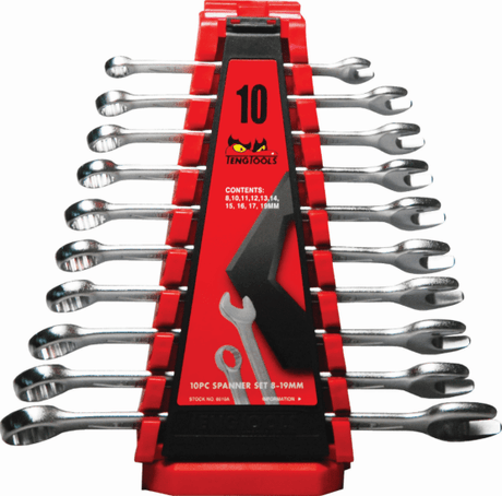 Teng 10pc Combination Metric ROE Spanner Set featuring Chrome Vanadium steel in a portable holder with European slimline design.