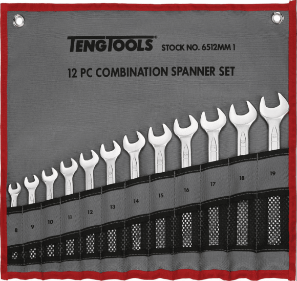 Teng Combination ROE Metric Spanner Set, 12 pieces, 8-19mm sizes, durable, versatile with ring and open ends in a wallet.