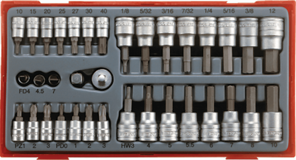 Teng 35pc Socket Set in TC-Tray with 1/4" & 3/8" drives, featuring 33 high-quality bit sockets for versatile tasks.