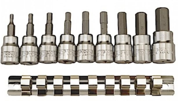 Teng 9pc 3/8in Dr. AF Hex Bit Skt Set 3/32-3/8in