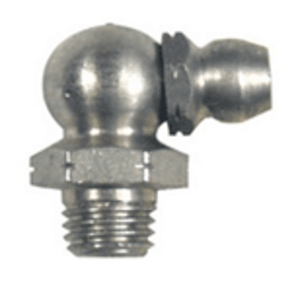 90-degree M6 x 1 grease nipples pack of 10, designed for easy lubrication in tight spaces and corrosion-resistant durability.
