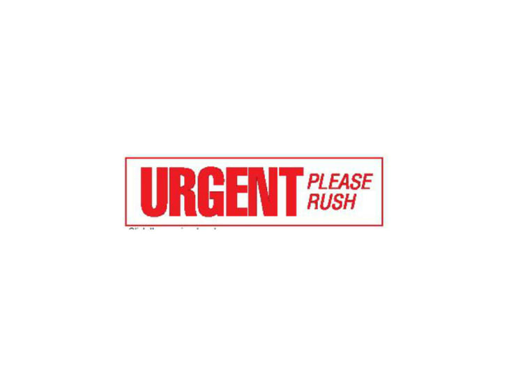 Urgent Please Rush Label box of 250, 30 x 127mm, designed for efficient, prioritized shipping and delivery recognition.