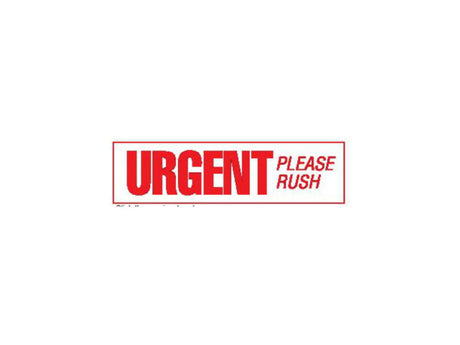 Urgent Please Rush Label box of 250, 30 x 127mm, designed for efficient, prioritized shipping and delivery recognition.