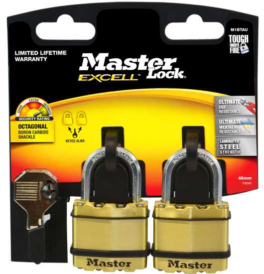 Masterlock Excell Laminated Steel Padlock 45mm-2-Pack