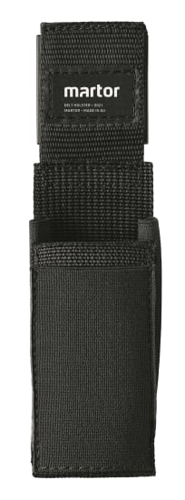 Black medium belt holster with clip, designed for MARTOR cutters and safety scissors, featuring organized pockets for tools.