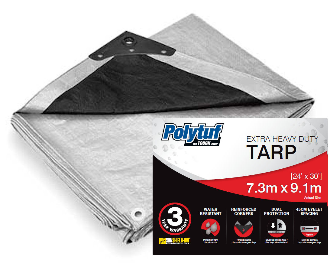 Polytuf Heavy Duty Silver and Black Tarpaulin 7.3 x 9.1m