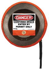 Ventilated Master Lock S202CSS access cover for confined spaces, offers durability and safety with gas test port and lockable signage.