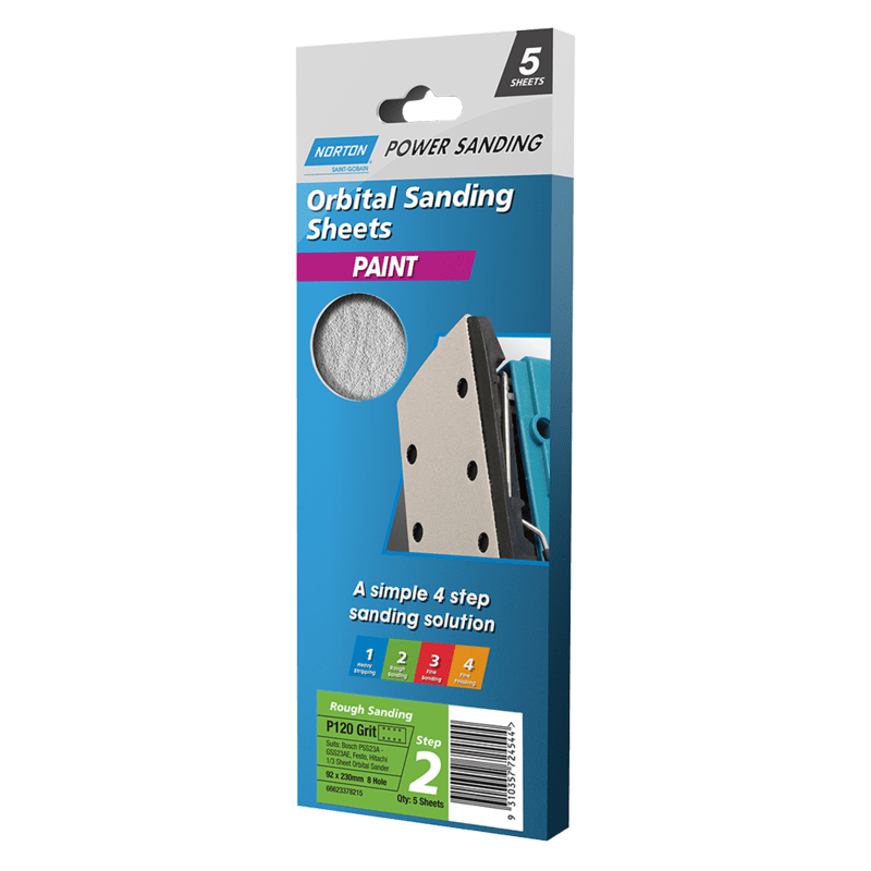 Norton Orbit Sanding Sheet 1/3 No-Fil P120 5 Pack
