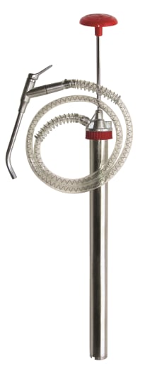 Alemlube oil drum pump with hose, spring-operated for easy 500mL oil transfers from 60L drums in workshops or garages.