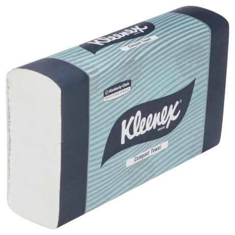 Kleenex Compact Paper Towels in a case of 24 packs, 90 absorbent sheets each, designed for tight spaces with advanced Airflex technology.