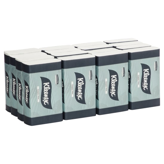Kleenex 1-ply Compact Paper Towels in a case of 24 packs, each contains 90 absorbent, soft sheets for tight spaces.