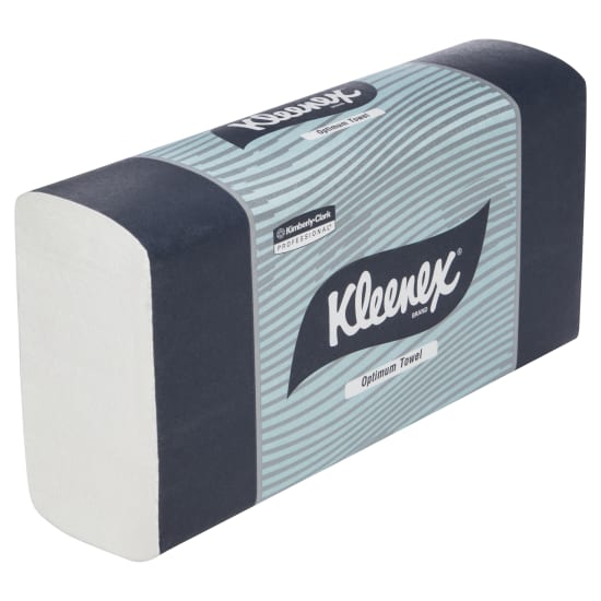 Kleenex 1ply Optimum Paper Towels in a case of 20 packs, ideal for single-sheet hand drying with soft, absorbent luxury feel.