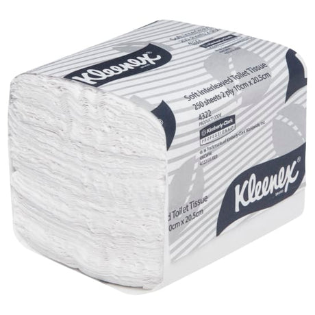 Kleenex Soft 2-Ply Toilet Paper, 250 sheets per roll, case of 36, designed for exceptional softness and hygiene.