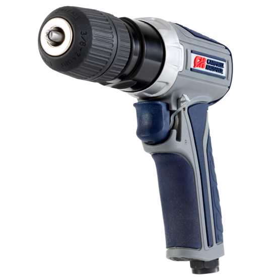 Campbell Hausfeld Air Drill GSD-3/8" features 30 ft. lbs torque, keyless chuck, and one-handed forward-reverse switch for efficient drilling.