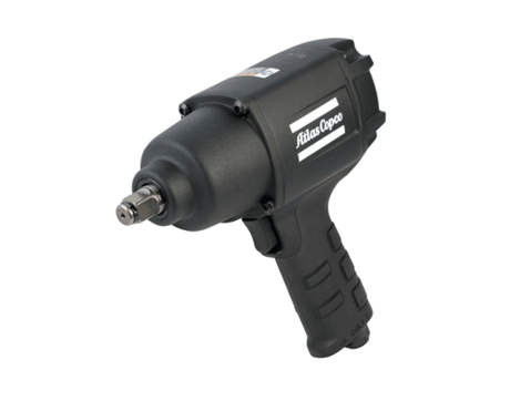 Atlas Copco Pro Impact Wrench 1/2" DR featuring adjustable torque settings, soft grip handle, and durable aluminum-magnesium design.