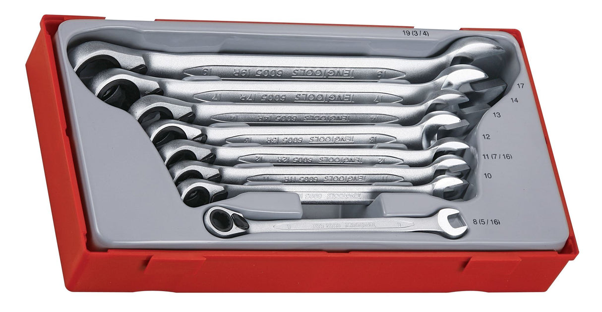 Teng 8pc 8-19mm Rev Ratchet Comb. Spanner Set